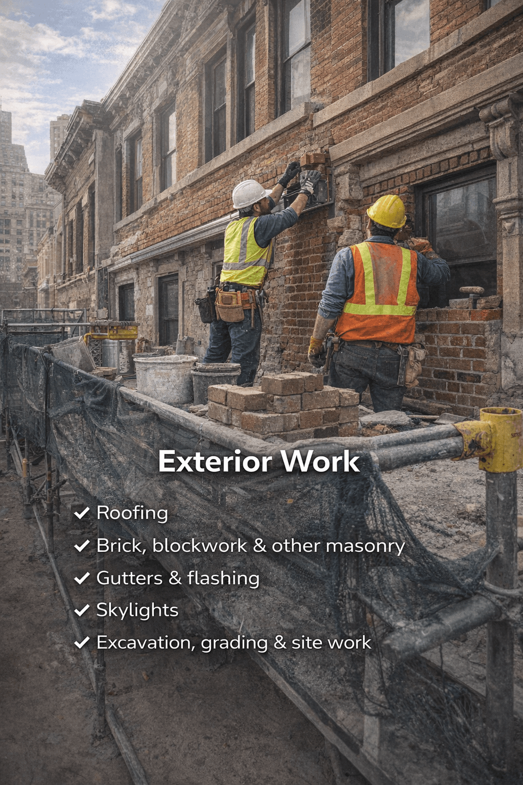 Exterior construction work on a NYC property